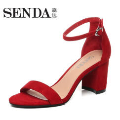 Senda/森达凉鞋高跟粗跟夏季专柜同款时尚优雅女3QV10BL7 红色 35