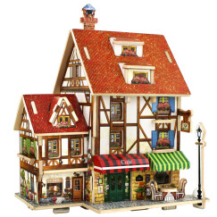 若态diy木质3d立体拼图世界风情小屋筑拼装模型儿童玩具法国咖啡店小屋F125