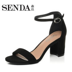 Senda/森达凉鞋高跟粗跟夏季专柜同款时尚优雅女3QV10BL7 黑色 37