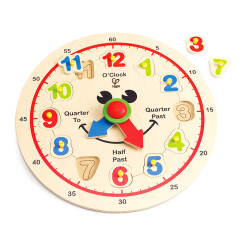 Hape积木时钟木钟玩具早教数字认知拼装几何模型1-3-6岁男女小孩宝宝礼物益智玩具 快乐数字时钟 E1600
