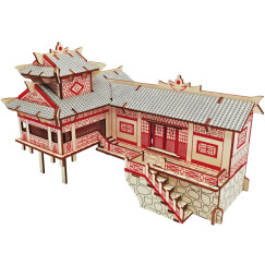 SUMUZU立体拼图馨联中国世界建筑木质手工木制拼图仿真模型儿童拼装玩具 湘西吊脚楼