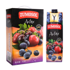 西班牙进口 NFC果汁 赞美诗(ZUMOSOL) 葡萄蓝莓草莓混合果汁100%纯果汁1L*2瓶 礼盒装 
