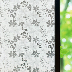 万域（wanyu） 静电玻璃纸自粘磨砂玻璃贴膜卫生间浴室办公室窗户玻璃贴纸防水防晒透光不透明 白底树叶 0.9X2米