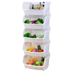 百露 塑料蔬菜水果厨房置物架收纳筐落地多层储物用品用具放菜篮架子收纳架 大号白色五层