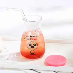 明尚德微波加热牛奶杯可爱儿童水杯家用刻度玻璃杯带盖创意便携酸奶杯子YH301粉色