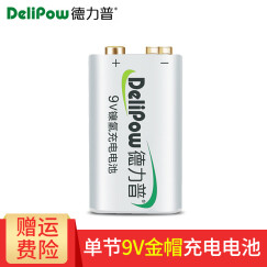德力普（Delipow）充电电池  9V锂电池6F22大容量550毫安充电套装万用表话筒麦克风电池 单节180毫安9V金帽电池