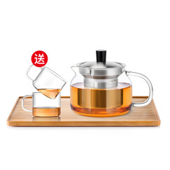 尚明(samaDOYO)耐热玻璃茶壶泡茶壶不锈钢过滤家用大容量泡茶器加厚茶具套装 470ml配茶盘(送2杯)