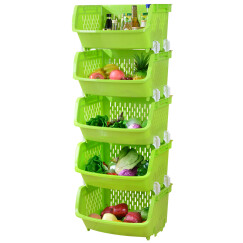 百露 塑料蔬菜水果厨房置物架收纳筐落地多层储物用品用具放菜篮架子收纳架 大号绿色五层