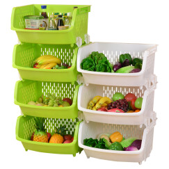 百露 塑料蔬菜水果厨房置物架收纳筐落地多层储物用品用具放菜篮架子收纳架 大号白色三层