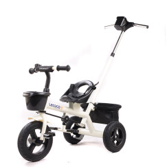 乐卡（Lecoco）儿童三轮车多功能婴幼儿童脚踏车免充气简易自行车多功能手推车 钛金白