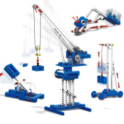 万格组装拼插积木物理工程电动机械模型制作儿童玩具科教教具 吊机 投石器 重力车171片电动