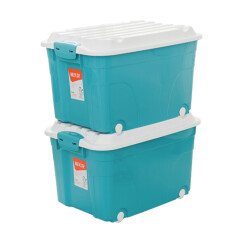 禧天龙 Citylong 塑料收纳箱衣物收纳整理箱大号带轮储物箱玩具收纳箱2个装蒂梵蓝 60L 6055