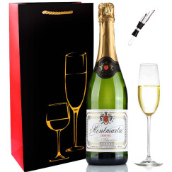【送香槟杯】法国巴黎半干型高泡起泡酒进口气泡酒甜葡萄酒750ml配香槟杯酒塞礼袋