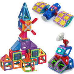 MAG-WISDOM 科博107件磁力片组合套装(70件标配+37件工程拓展包)积木拼装拼插玩具 3D立体教具儿童益智