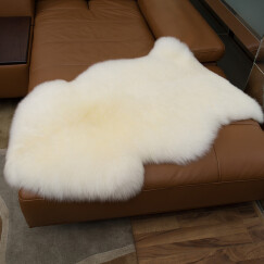 牧诺 冬季羊毛地毯 卧室地毯纯羊毛 整张羊皮羊毛沙发垫北欧地毯床边地毯 飘窗垫简约长毛毯 自然白色 澳洲1.5p70*150cm