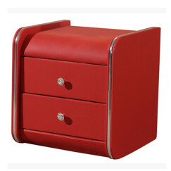 初屋 床头柜卧室现代简约床边小型收纳柜双抽屉储物轻奢置物 皮床边柜 红色