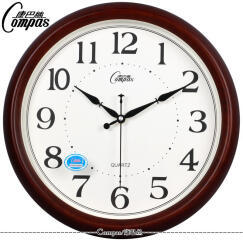 康巴丝（Compas）15英寸欧式挂钟客厅创意办公石英钟表挂表古典创意时钟钟表 仿木2826