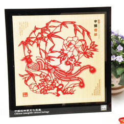 燕云州福龙马剪纸工艺品镜框摆件中国风特色礼品送老外礼物窗花成品定制 凤凰牡丹