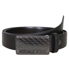 VERSACE JEANS 男士黑色皮质字母压花扳扣式腰带 D8GOBF05 75373 899 90CM