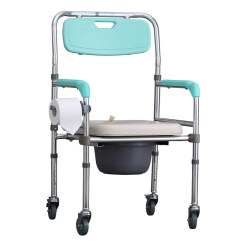 雅德 老人老年人坐便椅 孕妇带轮移动 铝合金带轮折叠坐便器老人马桶椅两用可当洗澡椅 YC7800W带轮款