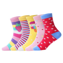 宝娜斯（BONAS）儿童袜子男童女童宝宝棉袜秋冬季保暖袜子5双装  4-6岁  QD15-28