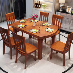 2米海棠色 一桌6椅