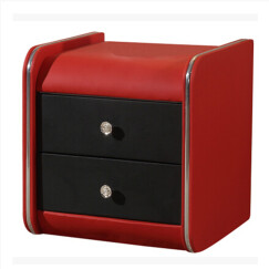 初屋 床头柜卧室现代简约床边小型收纳柜双抽屉储物轻奢置物 皮床边柜 红+黑色