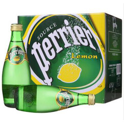 法国原装进口 巴黎水（Perrier）天然含气矿泉水 柠檬味气泡水330ml*6 瓶（玻璃瓶）