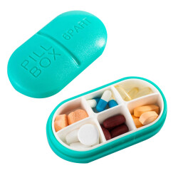 班哲尼 六分格迷你分药盒旅行便携式随身提醒可爱小药盒药品收纳盒子 颜色随机