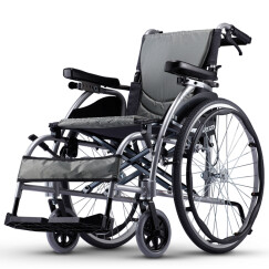 康扬轮椅折叠老人轻便KARMA避震铝合金便携式四轮代步车残疾人老年人手推车免充气KM-1502F24 舒弧106靠背三段调节
