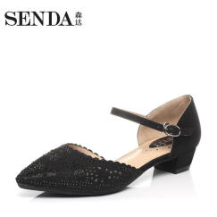 Senda/森达专柜同款黑膜羊皮/黑网布女鞋B4F19AK7 黑色 37