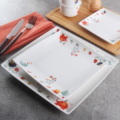 瓷航牛排盘子正方盘平盘创意点心西餐盘陶瓷蛋糕碟卡通寿司盘水果盘餐具餐盘 8英寸卡通对花