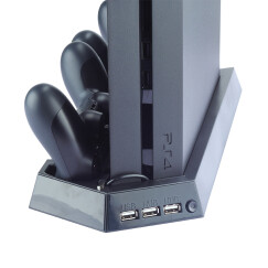 PS4一体化主动式散热底座（主机直立支架+主动散热+双手柄充电立式底座+USB接口扩展） 老款白色
