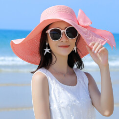 NZTK 夏天女遮阳帽子 时尚凉帽大沿草帽韩版可折叠沙滩防晒太阳帽 MH078 粉色