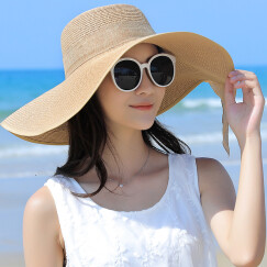 NZTK 夏天女遮阳帽子 时尚凉帽大沿草帽韩版可折叠沙滩防晒太阳帽 MH078 咖色