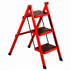 苏立得梯子家用折叠梯凳二三四五步加厚铁管踏板人字梯三步梯小梯子 红色三步梯