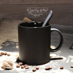 无泥（WUNI） 欧式磨砂黑色哑光马克杯带勺盖高档大容量陶瓷水杯子创意咖啡杯 黑色哑光马克杯（配盖勺）
