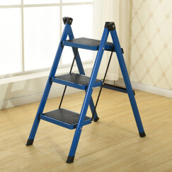 苏立得梯子家用折叠梯凳二三四五步加厚铁管踏板人字梯三步梯小梯子 蓝色三步梯