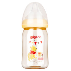 贝亲(Pigeon)Disney宽口径PPSU彩绘奶瓶160ml  婴儿奶瓶 自然实感SS码宽口奶嘴(维尼-礼物)AA159