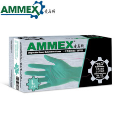 爱马斯 AMMEX GPFNCHD无粉麻面型一次性绿丁腈手套 橡胶劳保 耐油耐酸碱实验医用 加厚耐用型4.6g 绿色 M