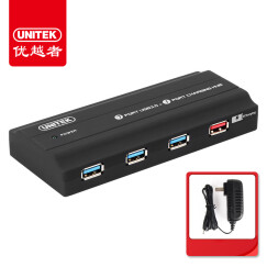 优越者(UNITEK)USB3.0分线器120CM 高速7口HUB集线器 笔记本电脑多接口转换器带电源充电功能Y-3176BK