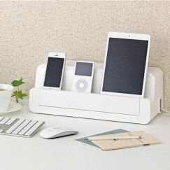 日本进口inomata 多用集线盒桌面电线拖线板收纳盒手机pad理线器 手机充电架 白色