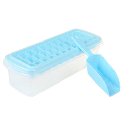 奥美优 家用创意冰格套装冰糕冰块模具 冰箱制冰盒DIY制冰器  33格带储冰盒冰铲 蓝色 AMY5051