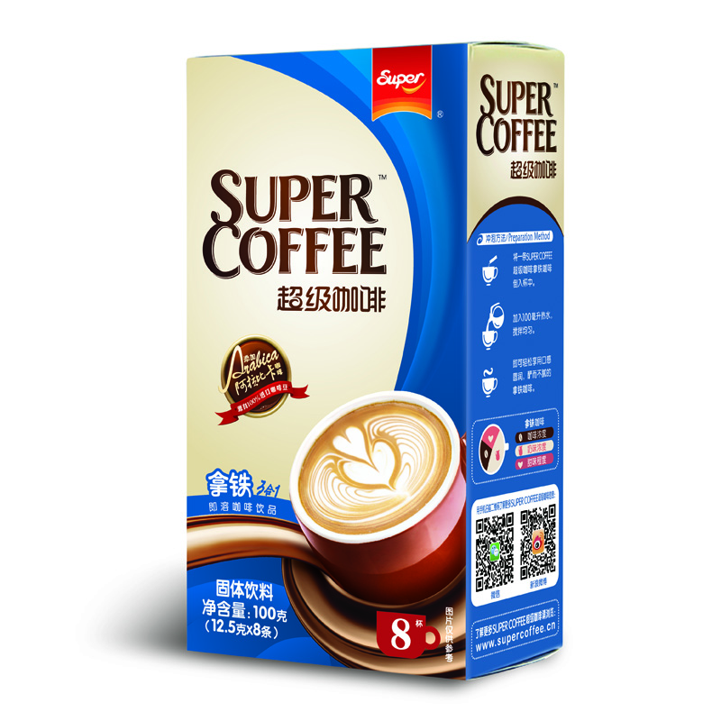 Super 超级拿铁泡沫速溶咖啡盒装100g（12.5g*8条）