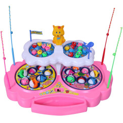 贝恩施(beiens)益智玩具 电动大号双层旋转小猫儿童钓鱼玩具352粉