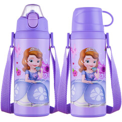 迪士尼（Disney）儿童保温杯男女学生水杯子304不锈钢吸管直饮保温杯紫色苏菲亚500ml双盖三用