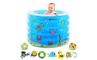 婴儿游泳池充气儿童家庭超大型戏水池加厚保温洗澡盆 加厚1.0米五环豪华套餐