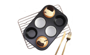 学厨 CHEF MADE 蛋糕模具6连杯不粘玛芬蛋糕烘焙模具蛋挞模面包烘培模具烤盘烤箱用黑色WK9711