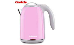 格来德（Grelide）电热水壶 304不锈钢烧水壶 双层防烫 D1513A 1.7L容量电水壶（粉红）