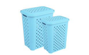 百草园(bicoy)塑料镂空脏衣篮 脏衣服收纳筐 杂物收纳筐 60L+36L 2个装 青绿色